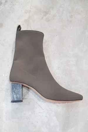 Binx Boot in Matte Lycra - Khaki with Grey Marble Heel