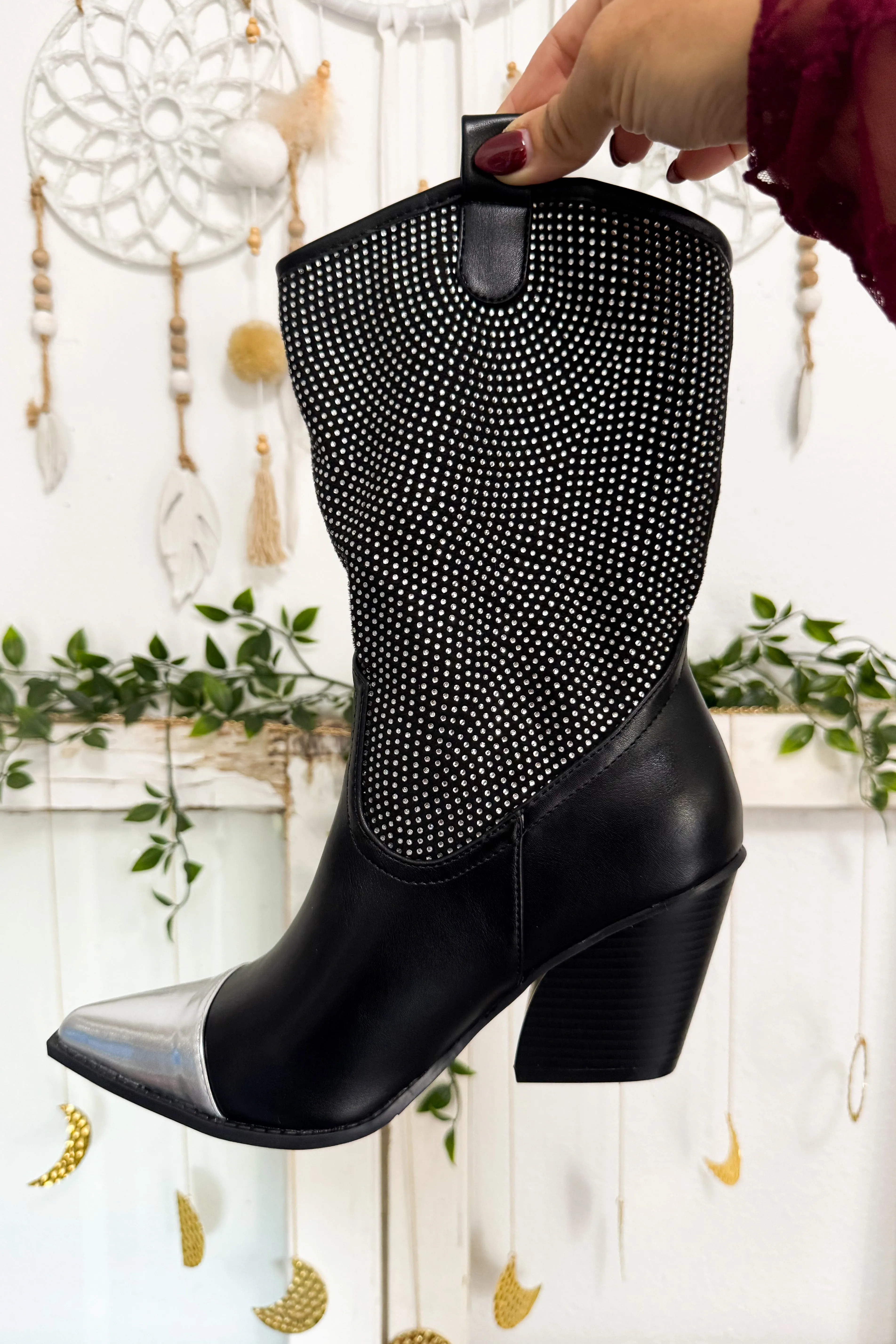 Black & Silver Rhinestone Western Cowboy Boots