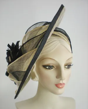 Black and Metallic Gold Kentucky Derby Fascinator Hat for Women - Church Hat - Ladies Tea Hat - Sinamay Hat