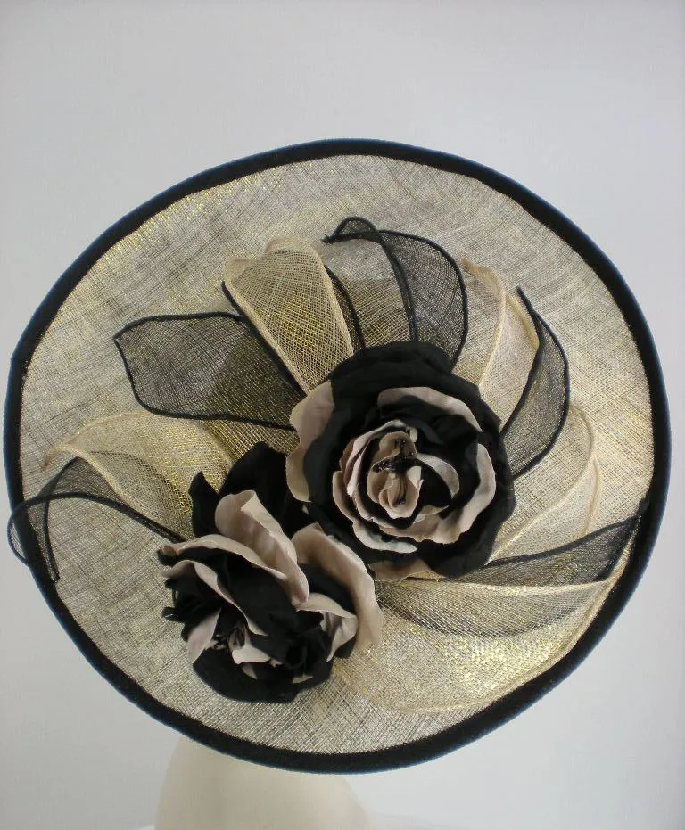 Black and Metallic Gold Kentucky Derby Fascinator Hat for Women - Church Hat - Ladies Tea Hat - Sinamay Hat