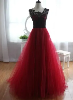 Black and Wine Red Vintage Lace Formal Wear, Tulle Party Dresses, Prom Dress