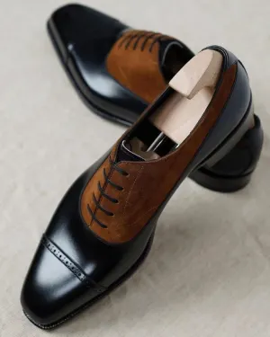 Black Leather And Brown Suede Isolde Brogue Toe Cap Oxfords - Formal Shoes