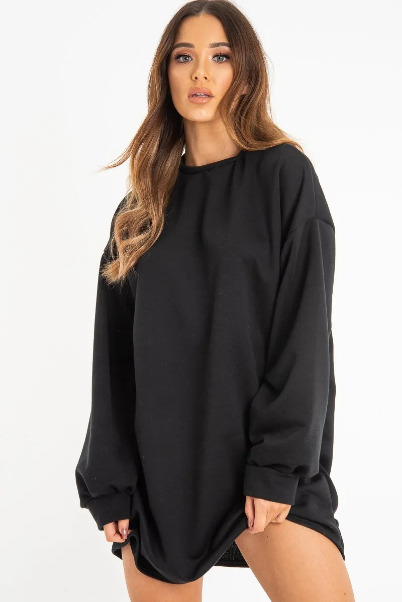 Black Oversized Sweatshirt Jumper Dress - Kristen