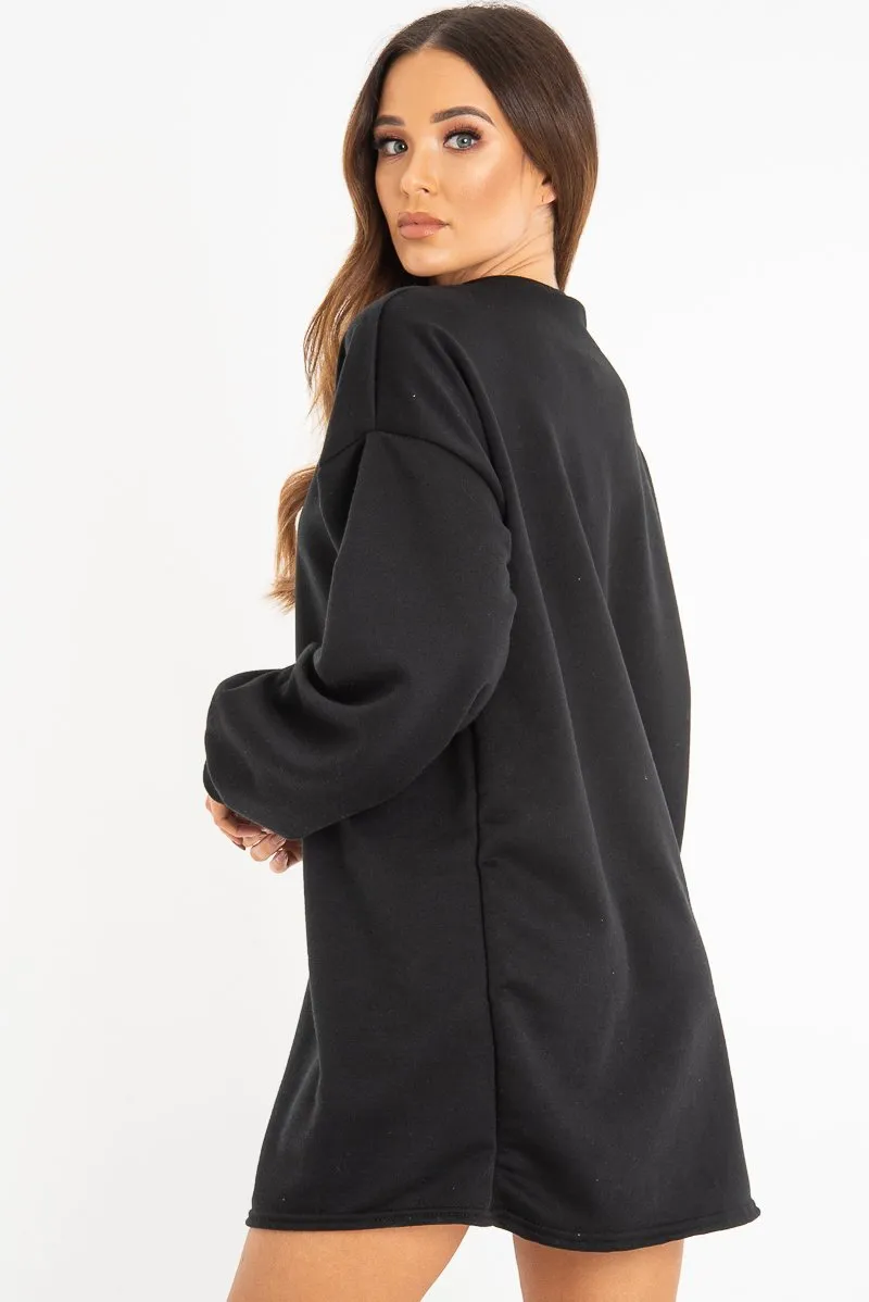 Black Oversized Sweatshirt Jumper Dress - Kristen
