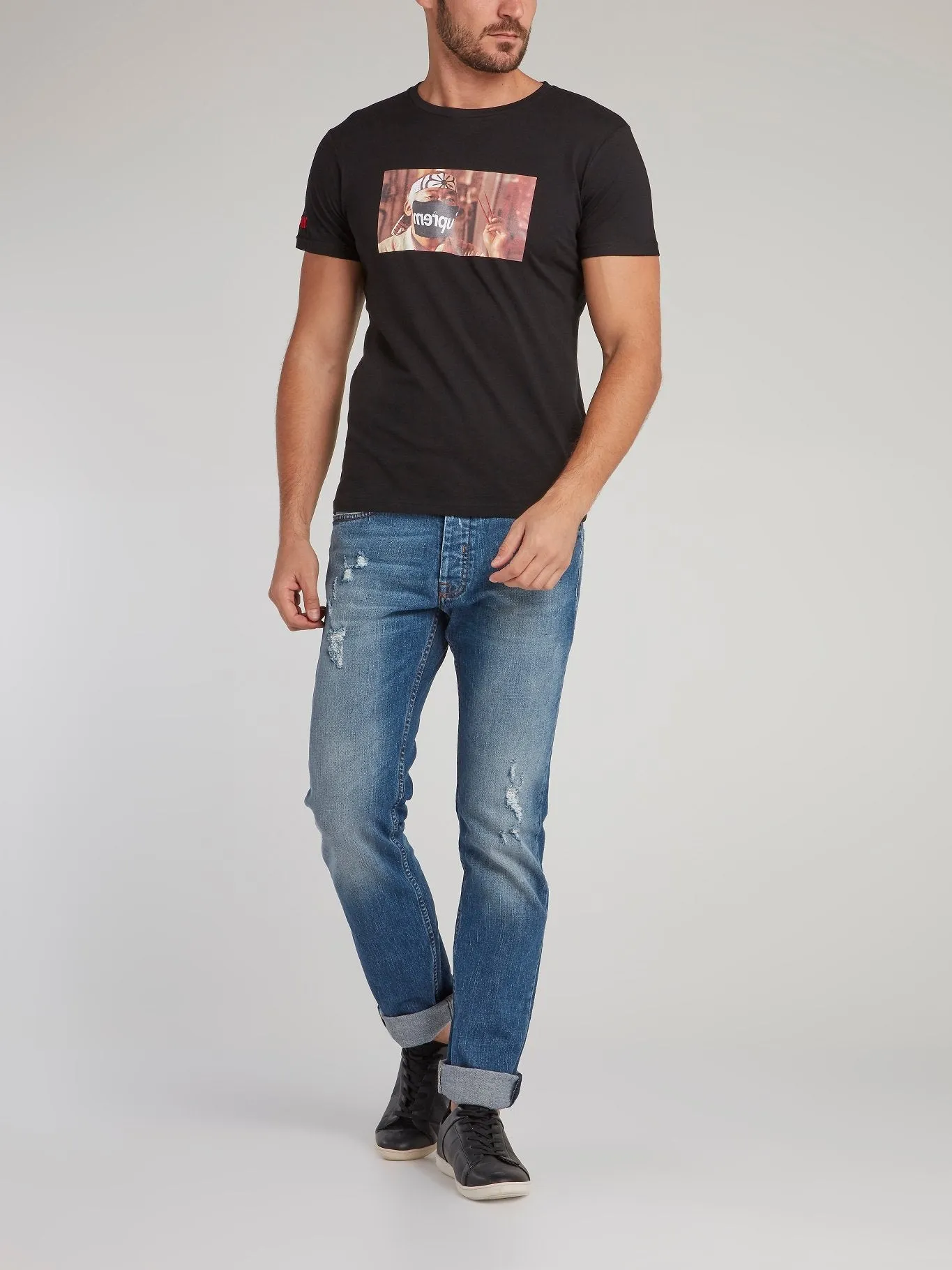 Black Printed Crewneck T-Shirt