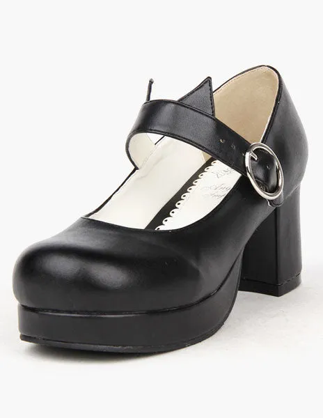 Black Round Toe PU Lolita Shoes for Girls