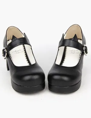 Black Round Toe PU Lolita Shoes for Girls