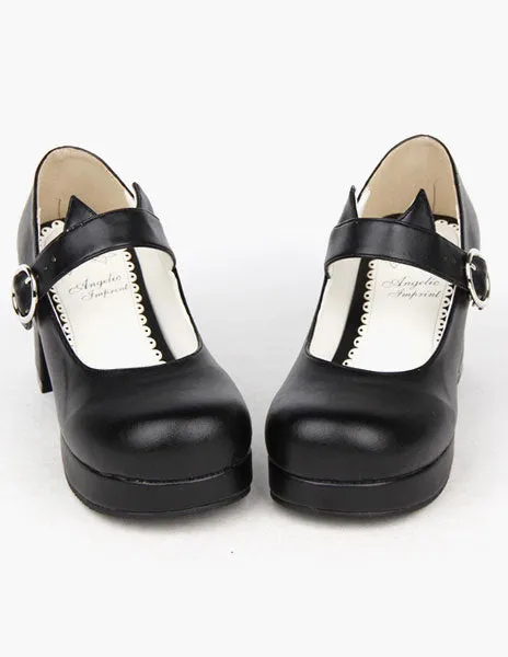Black Round Toe PU Lolita Shoes for Girls