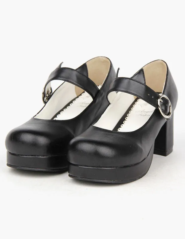Black Round Toe PU Lolita Shoes for Girls