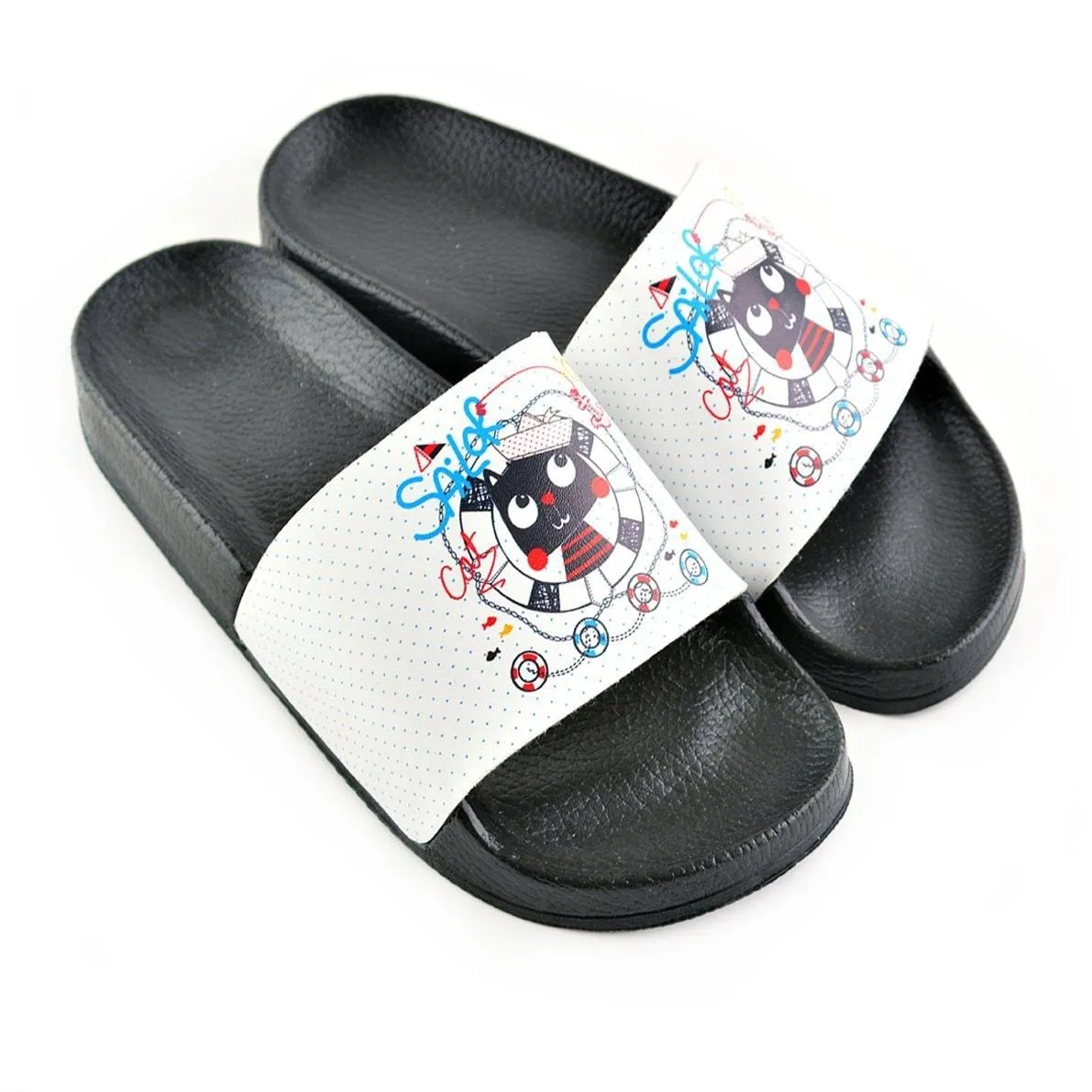 Blue Colored, Solar Writtened and Colored Sandal, Cat Patterned Sandal - CAP203