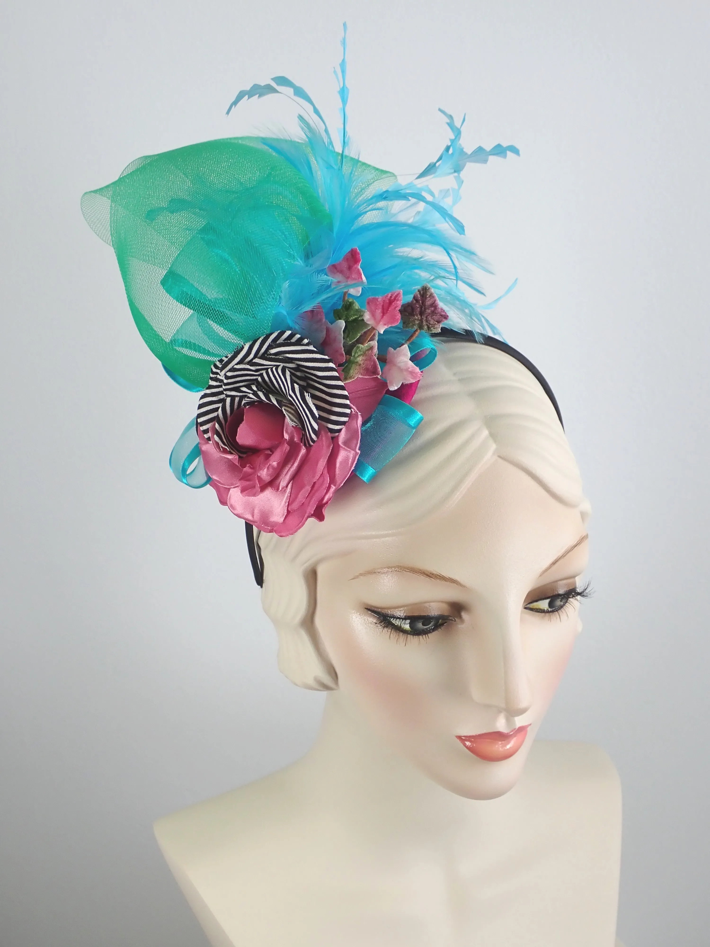 Blue, Green, Pink Womens Fascinator Hat for Church, Wedding, Tea Party