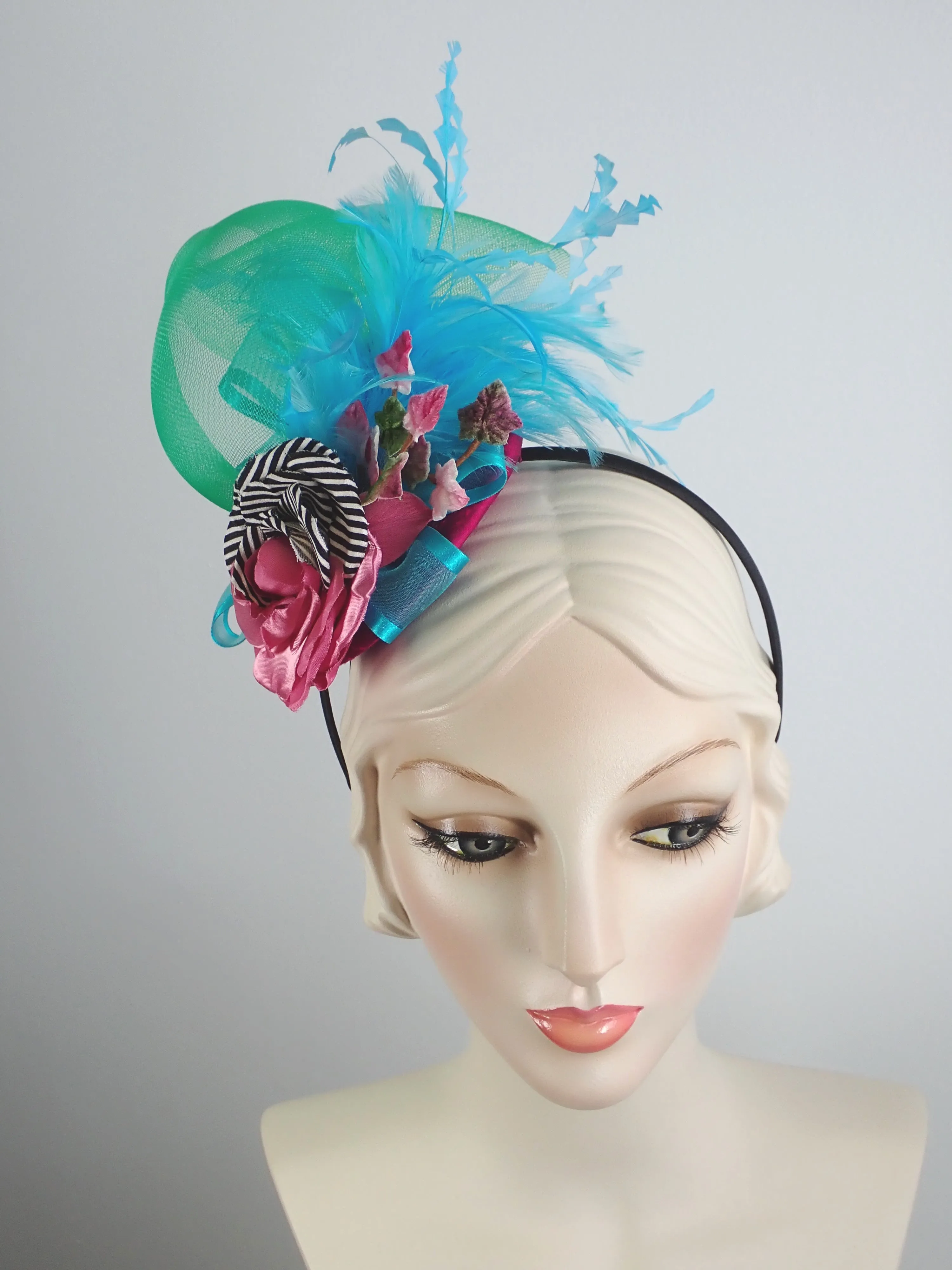 Blue, Green, Pink Womens Fascinator Hat for Church, Wedding, Tea Party