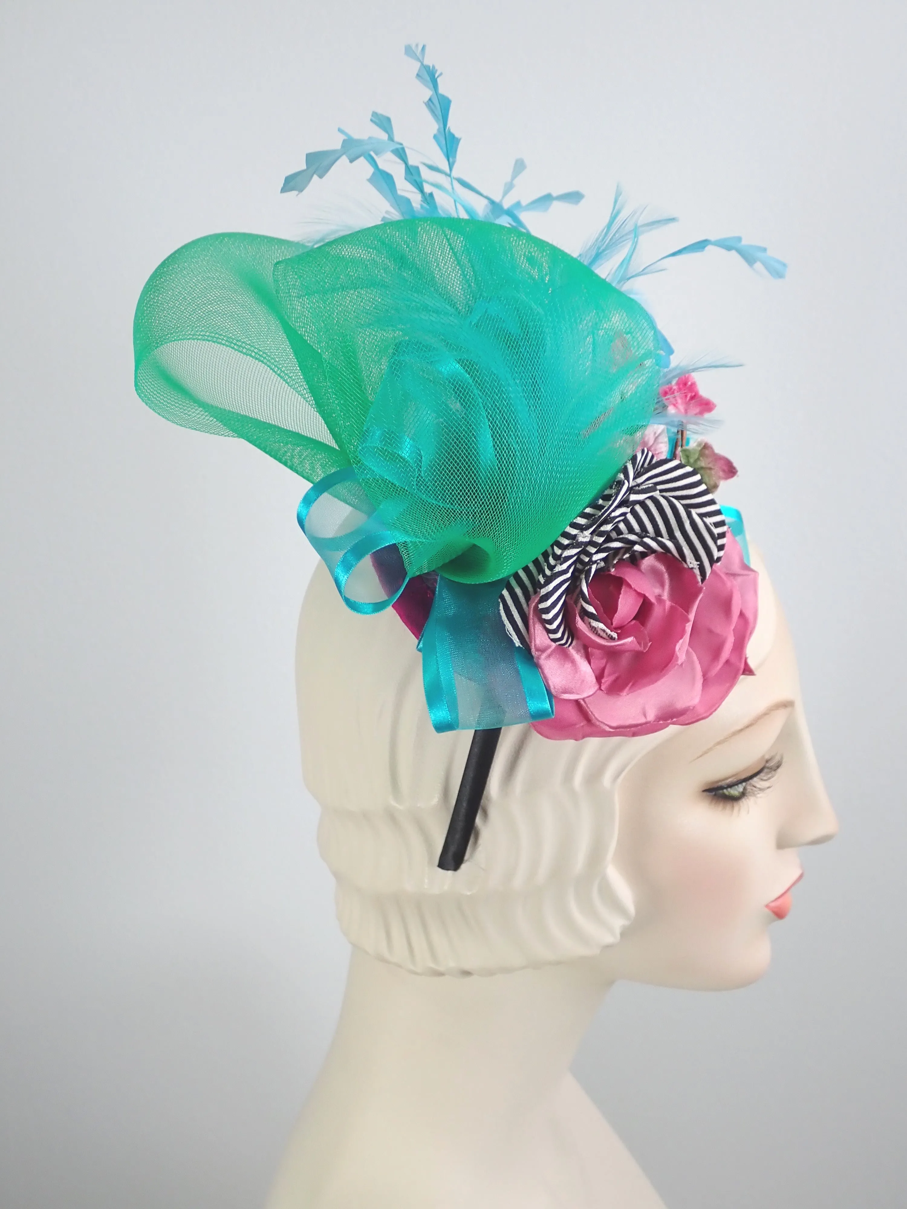 Blue, Green, Pink Womens Fascinator Hat for Church, Wedding, Tea Party