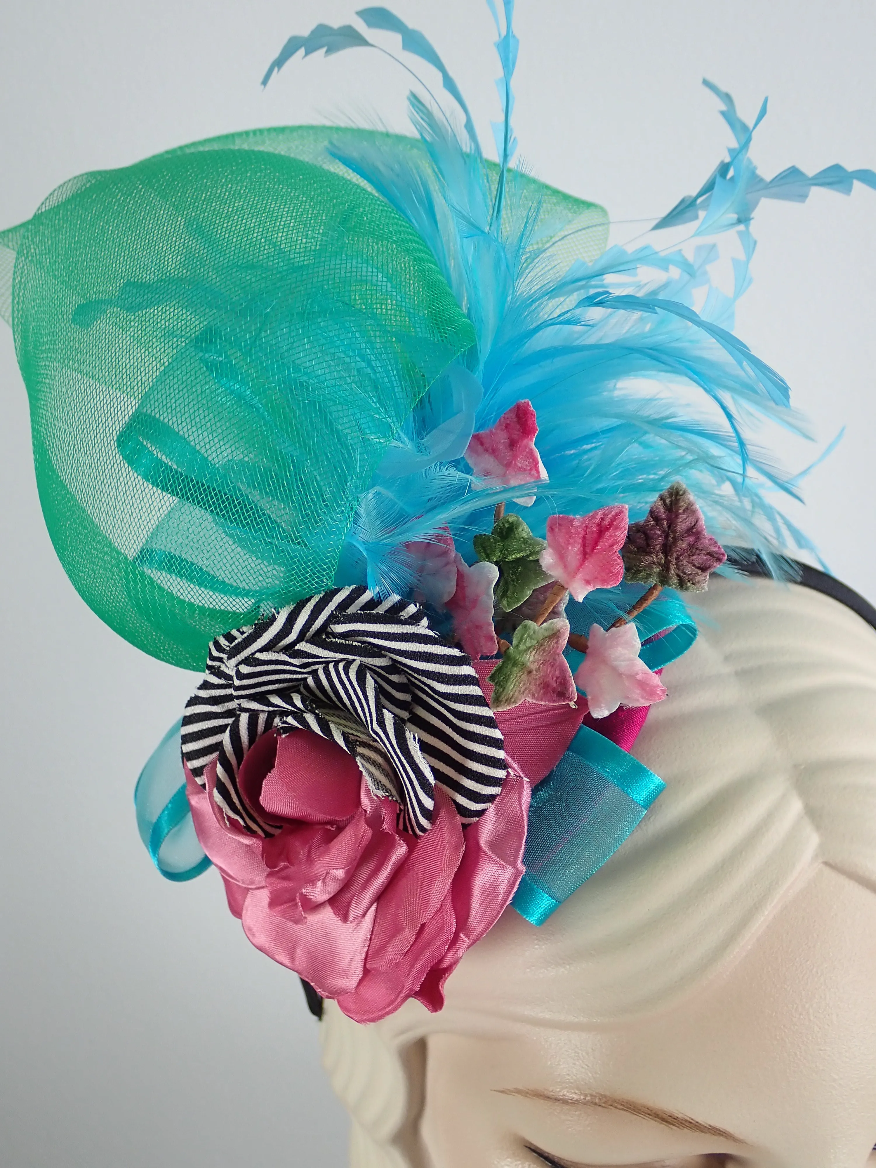 Blue, Green, Pink Womens Fascinator Hat for Church, Wedding, Tea Party