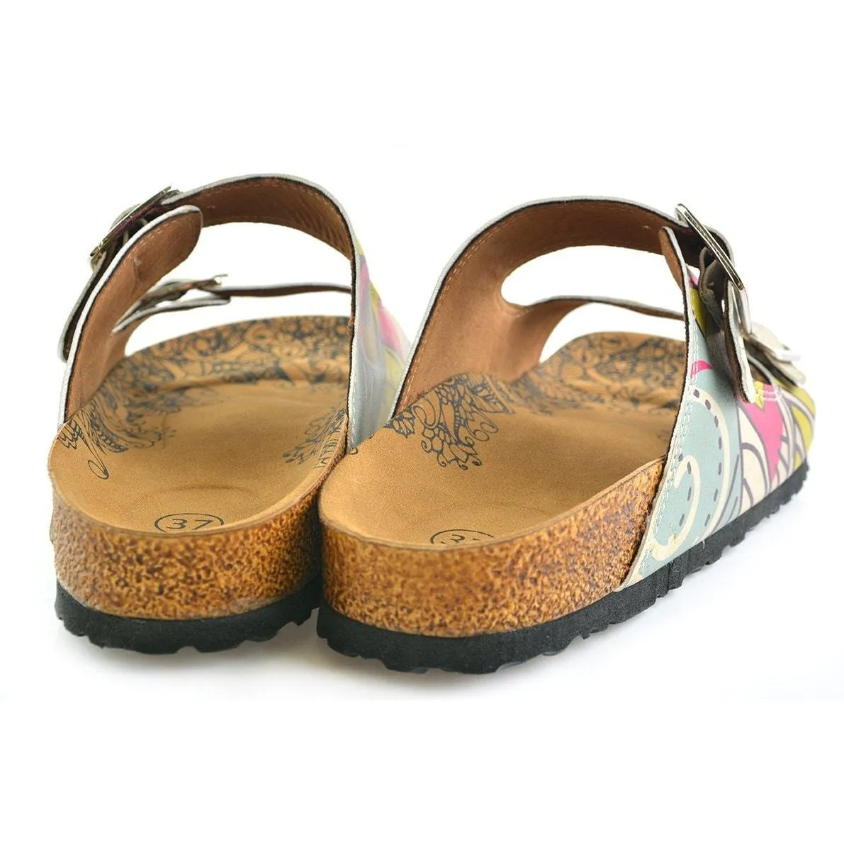 Blue, Pink, Cream, Yellow Color, Flowers Owl Patterned Sandal - CAL205