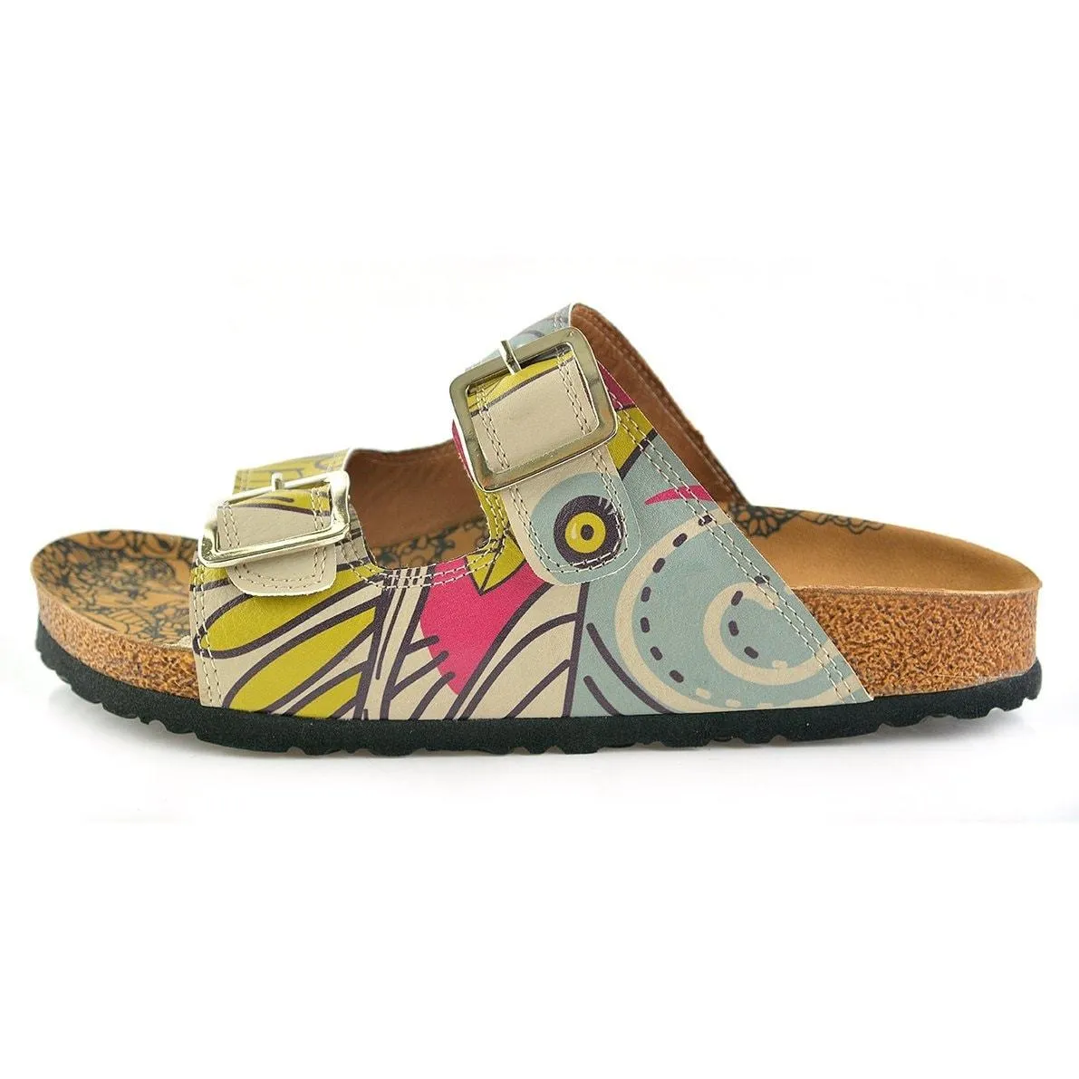 Blue, Pink, Cream, Yellow Color, Flowers Owl Patterned Sandal - CAL205