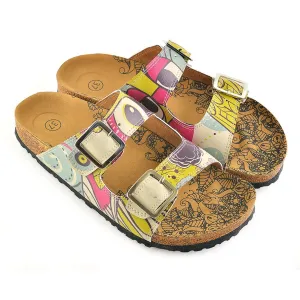 Blue, Pink, Cream, Yellow Color, Flowers Owl Patterned Sandal - CAL205