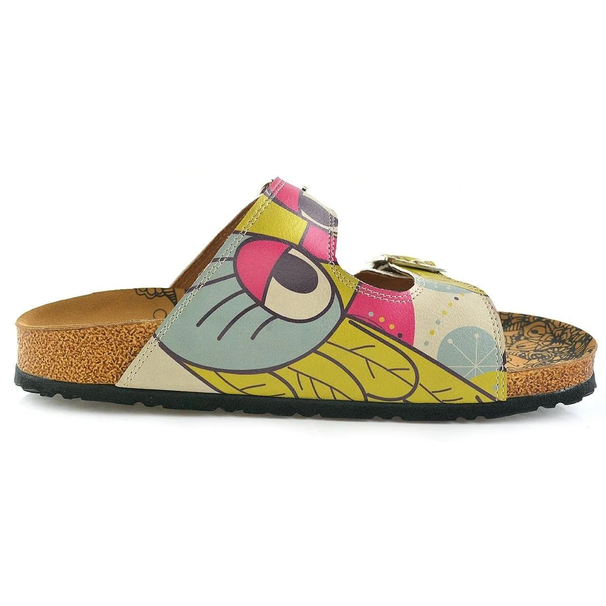 Blue, Pink, Cream, Yellow Color, Flowers Owl Patterned Sandal - CAL205