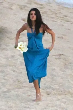 Blue Selena Gomez Sweetheart Halter Dress Bridesmaid Wedding Gown Dress Celebrity
