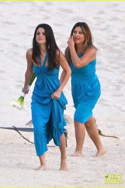 Blue Selena Gomez Sweetheart Halter Dress Bridesmaid Wedding Gown Dress Celebrity