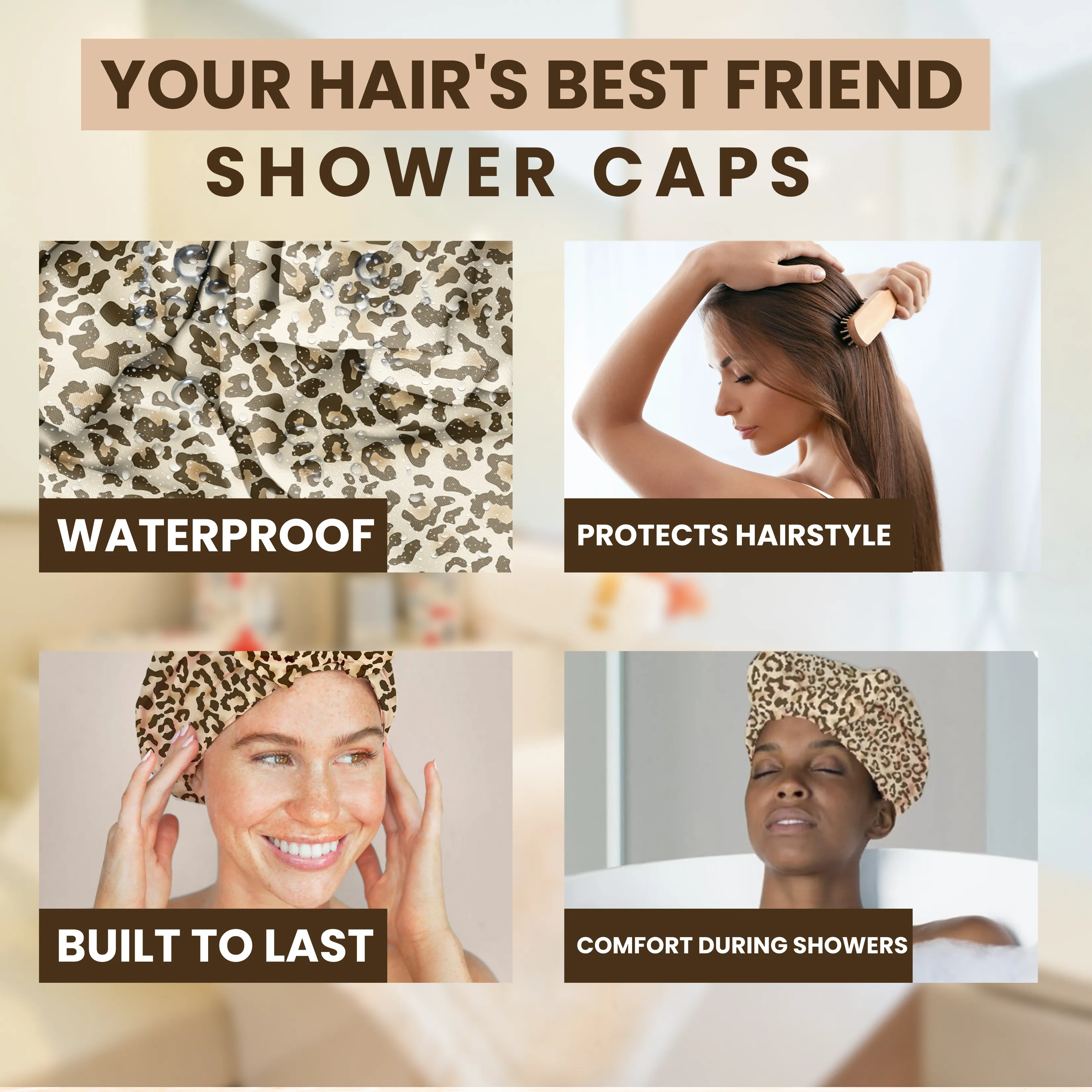 Bluhen - Leopard Print Shower Cap