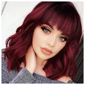 Bob Wavy Burgundy Hair Wig with Bang