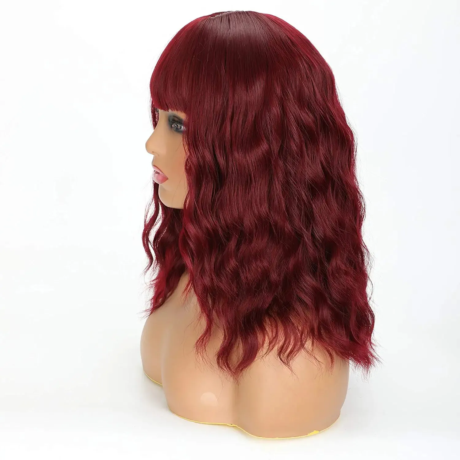 Bob Wavy Burgundy Hair Wig with Bang