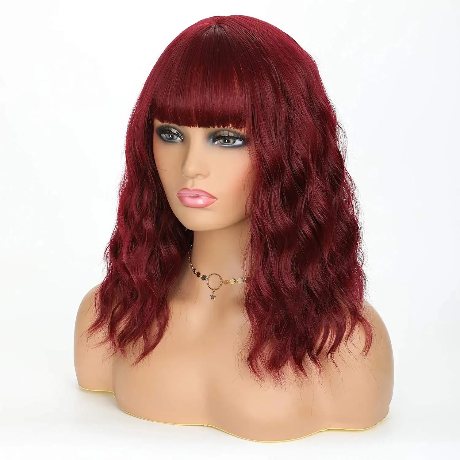 Bob Wavy Burgundy Hair Wig with Bang
