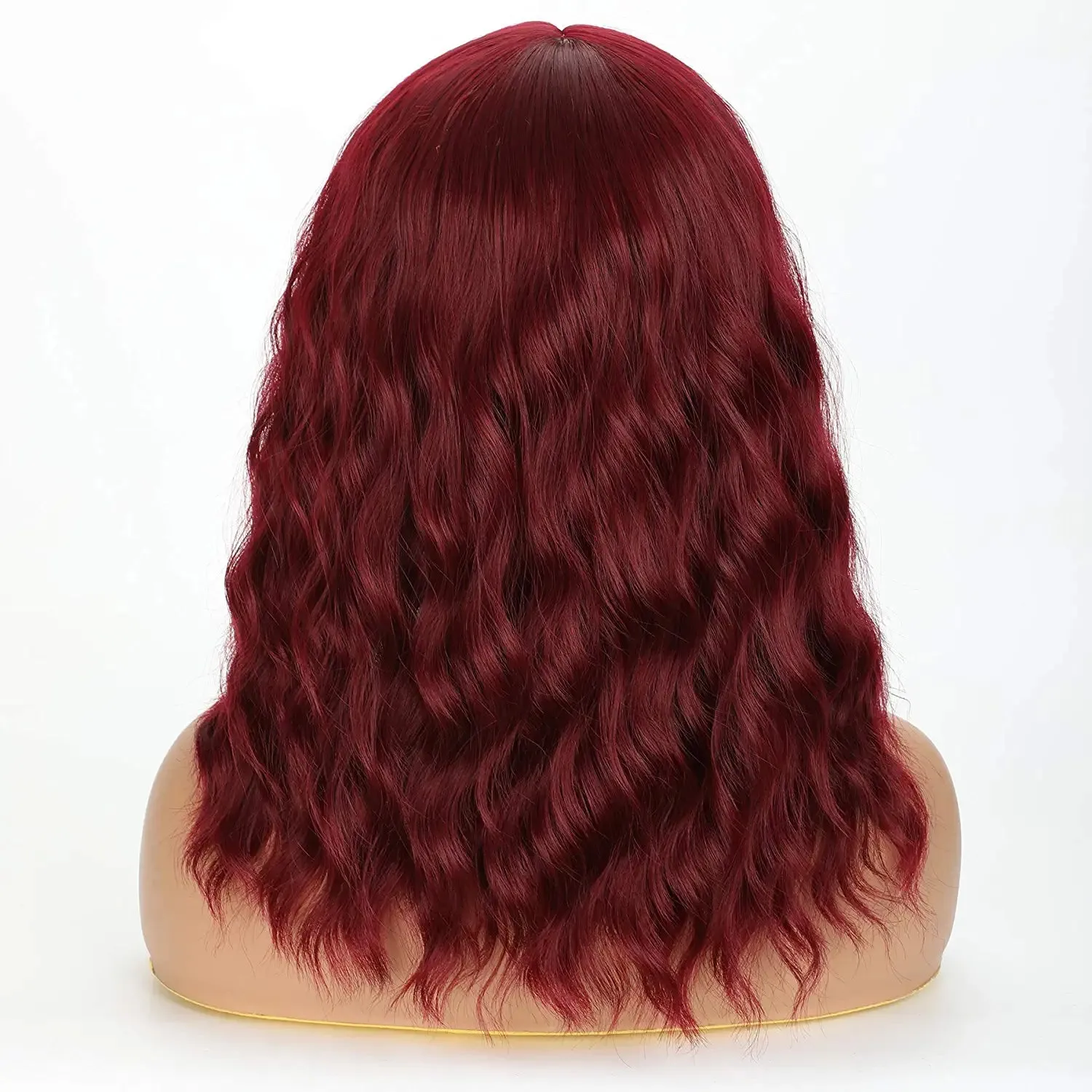 Bob Wavy Burgundy Hair Wig with Bang