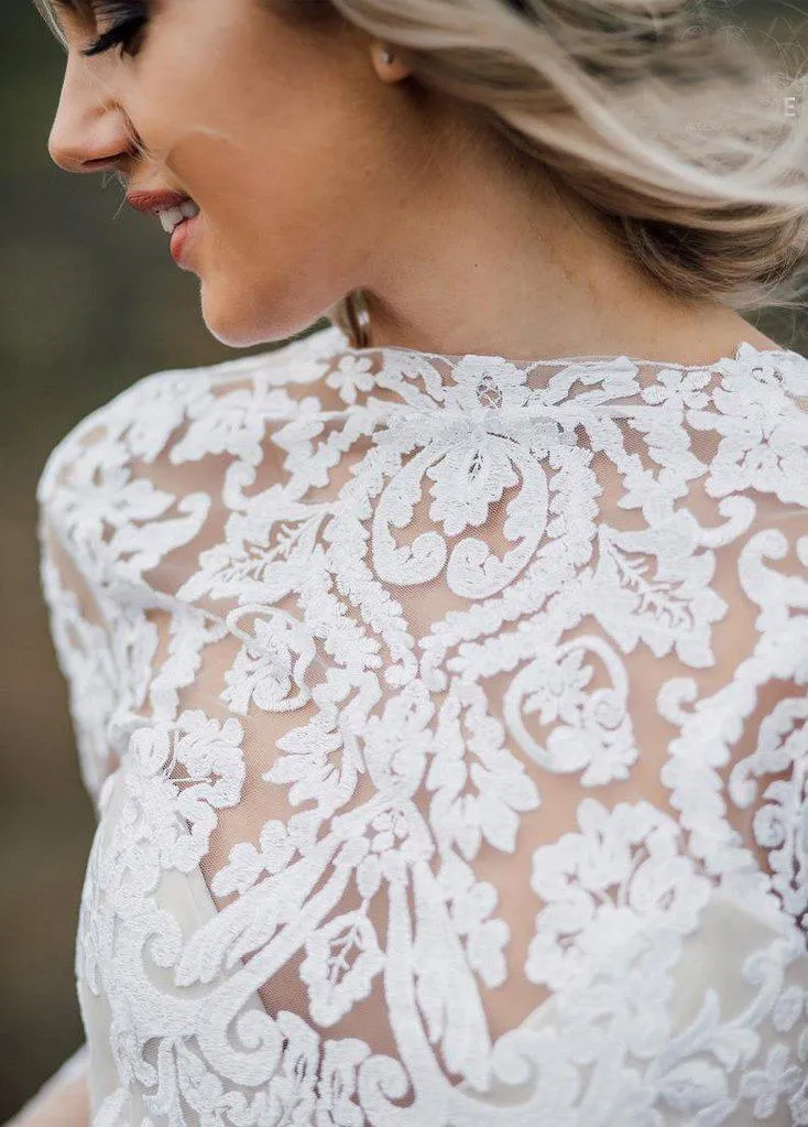 Boho A-line Wedding Dress V Back Lace Bridal Gown Separates Wedding Dress TN247