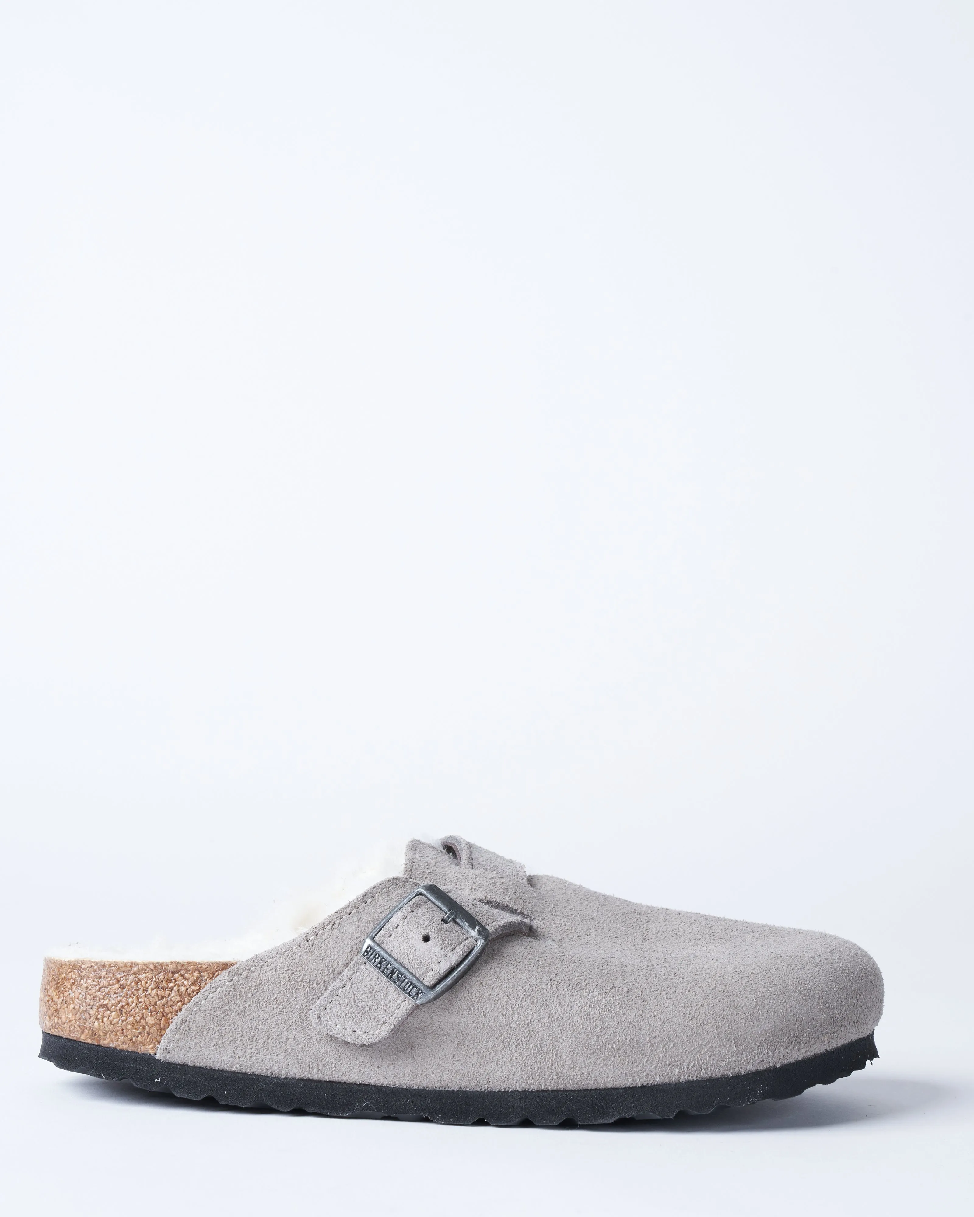boston shearling clog - stone coin suede/natural shearling