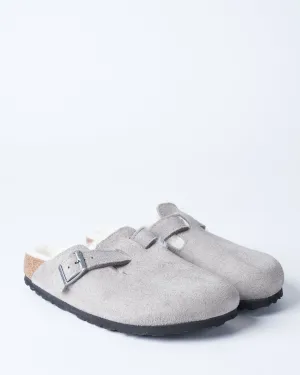 boston shearling clog - stone coin suede/natural shearling