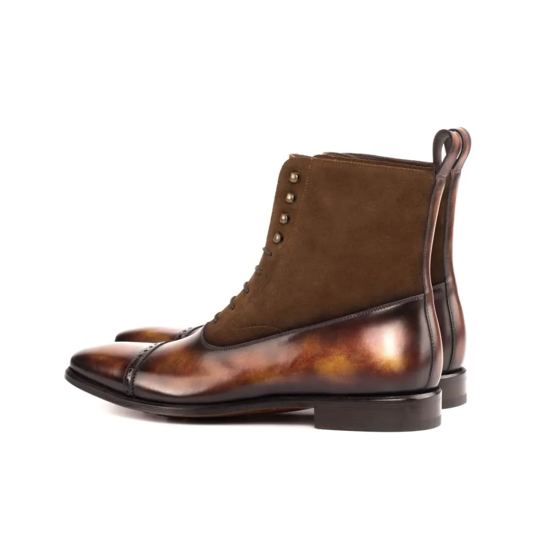 Bottines Blamoral en cuir patiné et daim marron
