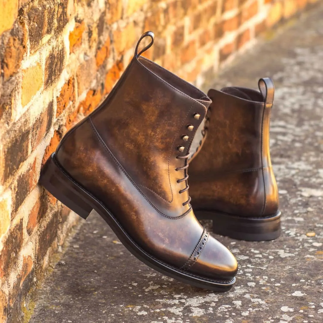 Bottines Blamoral en cuir patiné marron - Semelles Dainite®