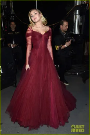 Burgundy Miley Cyrus Off The Shoulder Ruched Dress Tulle Prom Celebrity Evening Dress Grammys Ball Gown Online