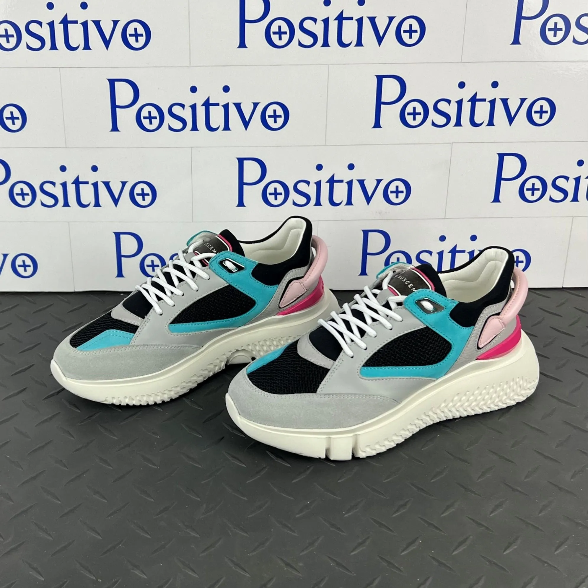 Buscemi Women's Veloce Grey Trio Leather Sneakers SAMPLE