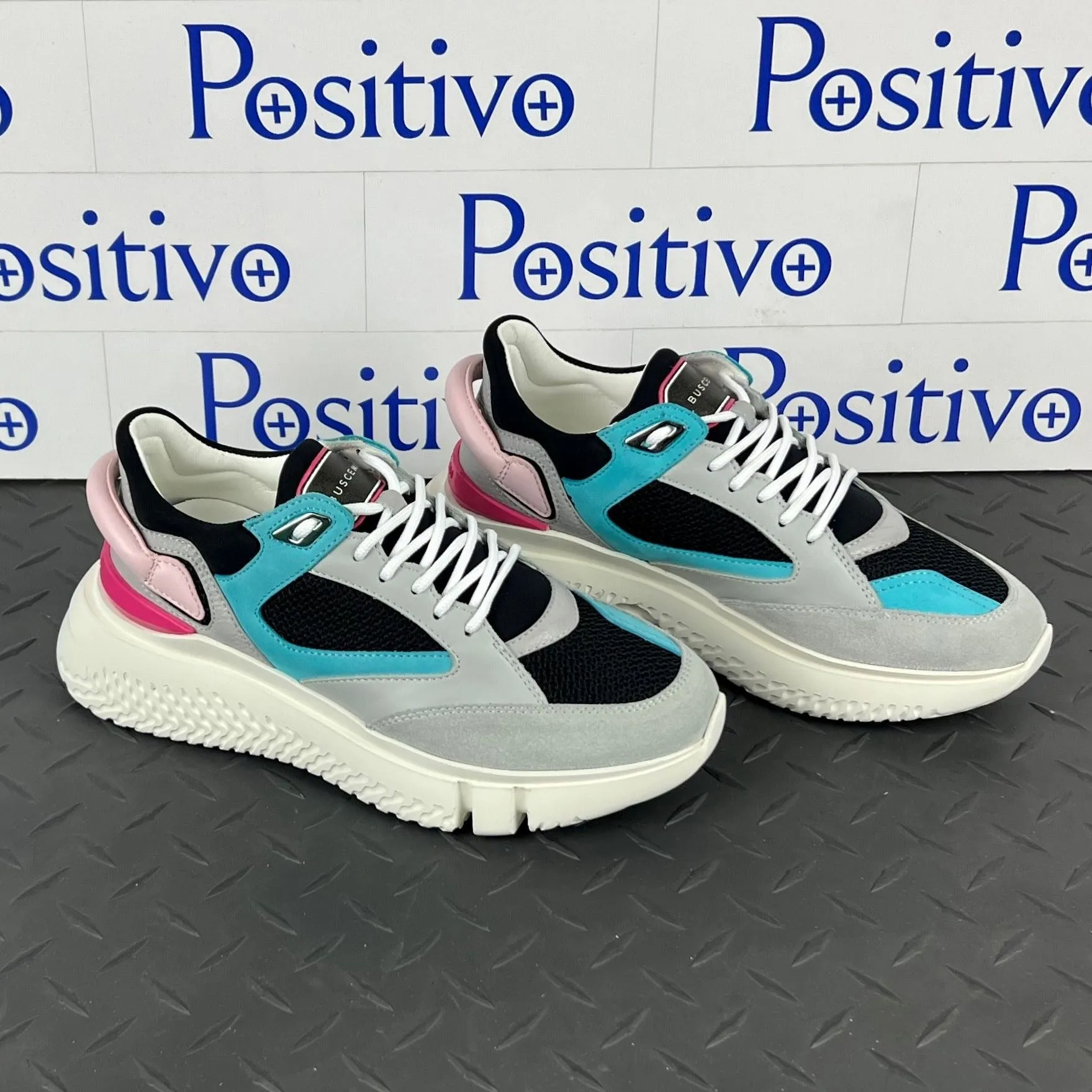 Buscemi Women's Veloce Grey Trio Leather Sneakers SAMPLE