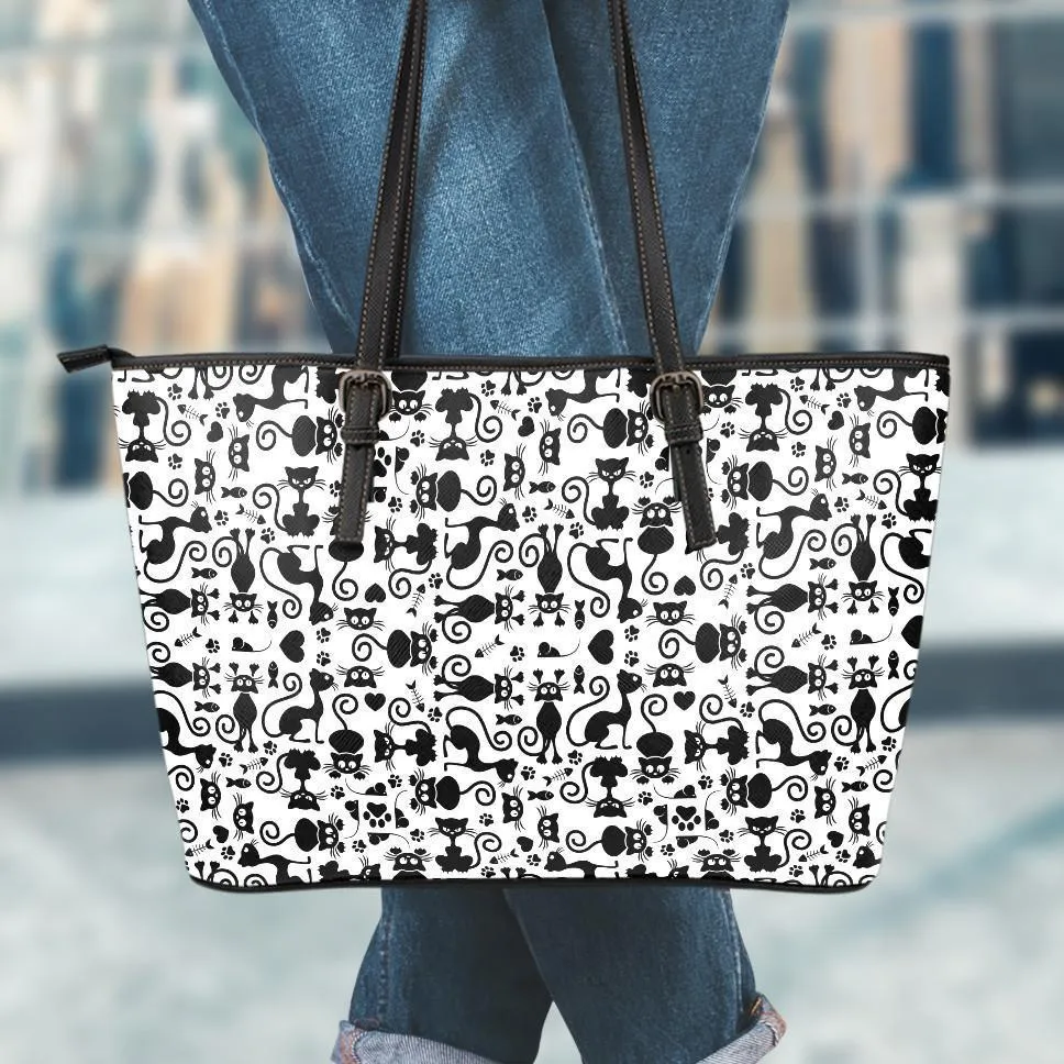 Cats White Large Leather Tote Bag