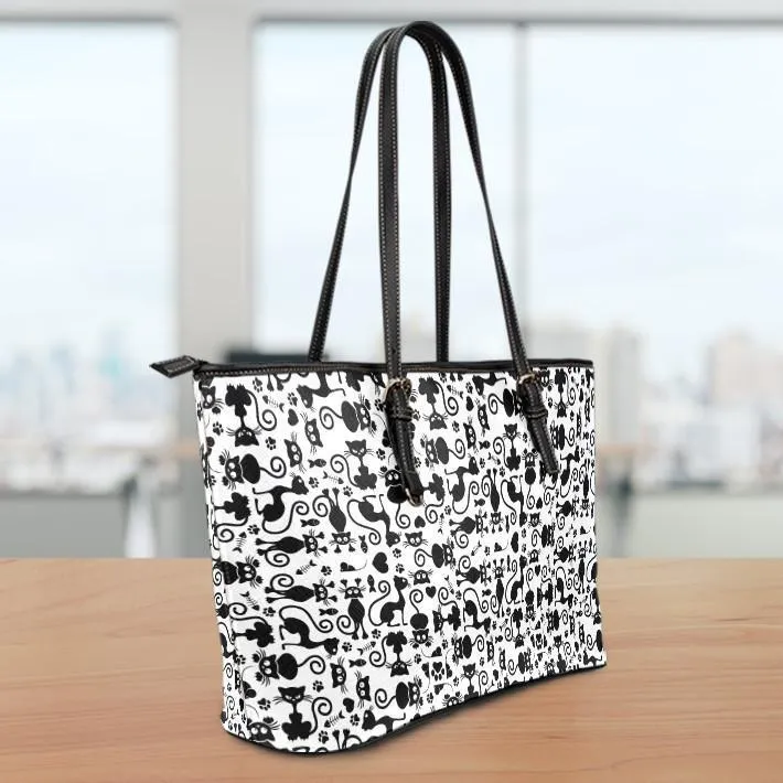 Cats White Large Leather Tote Bag