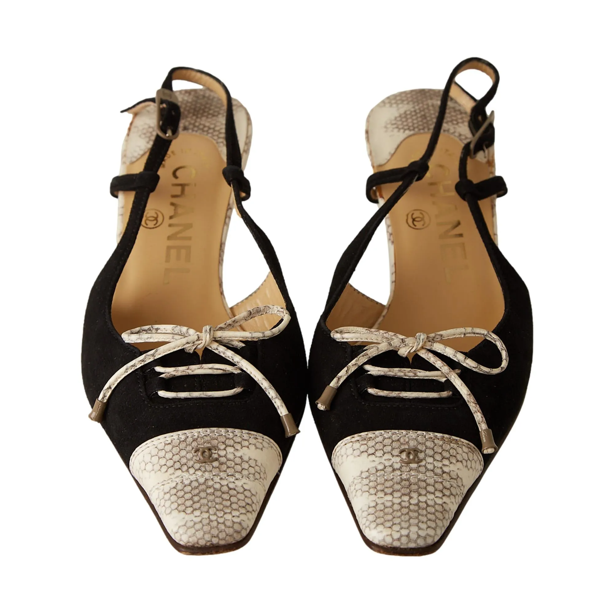 Chanel Black Suede Snake Print Heels
