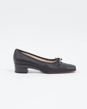 Chanel Vintage Black Leather Square Toe Block Heel Pumps - 38.5