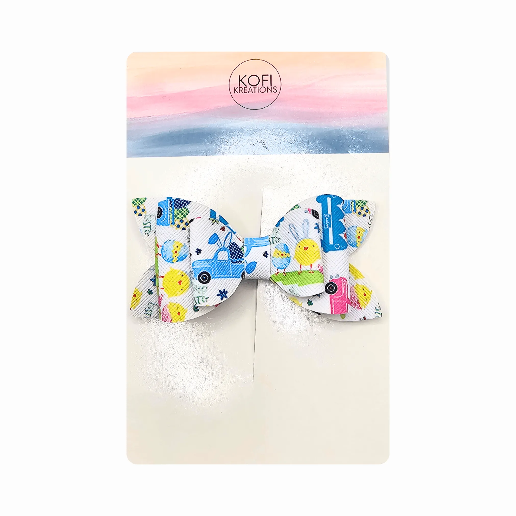 Chicks & Blue Bunny Truck Hair Bow