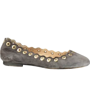 CHLOE Grey Suede Pumps With Gold Eyelets UK 12.5 EU 31 👼