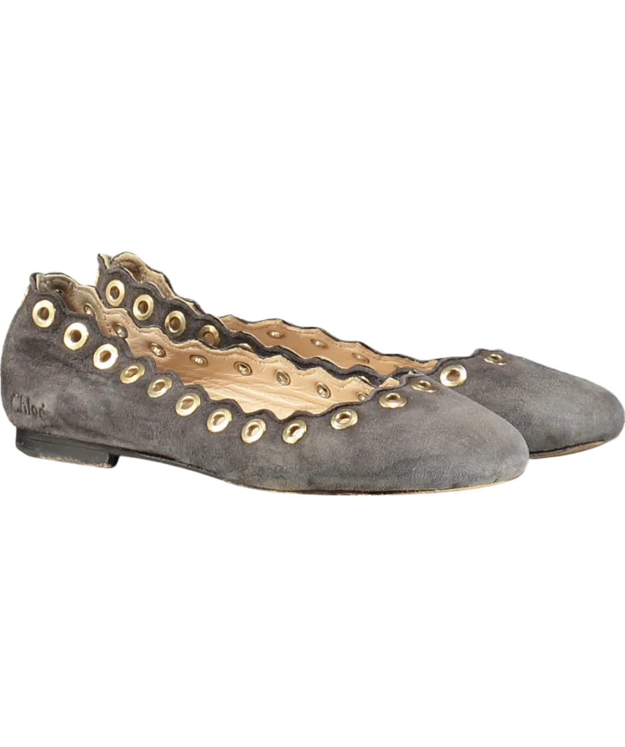 CHLOE Grey Suede Pumps With Gold Eyelets UK 12.5 EU 31 👼