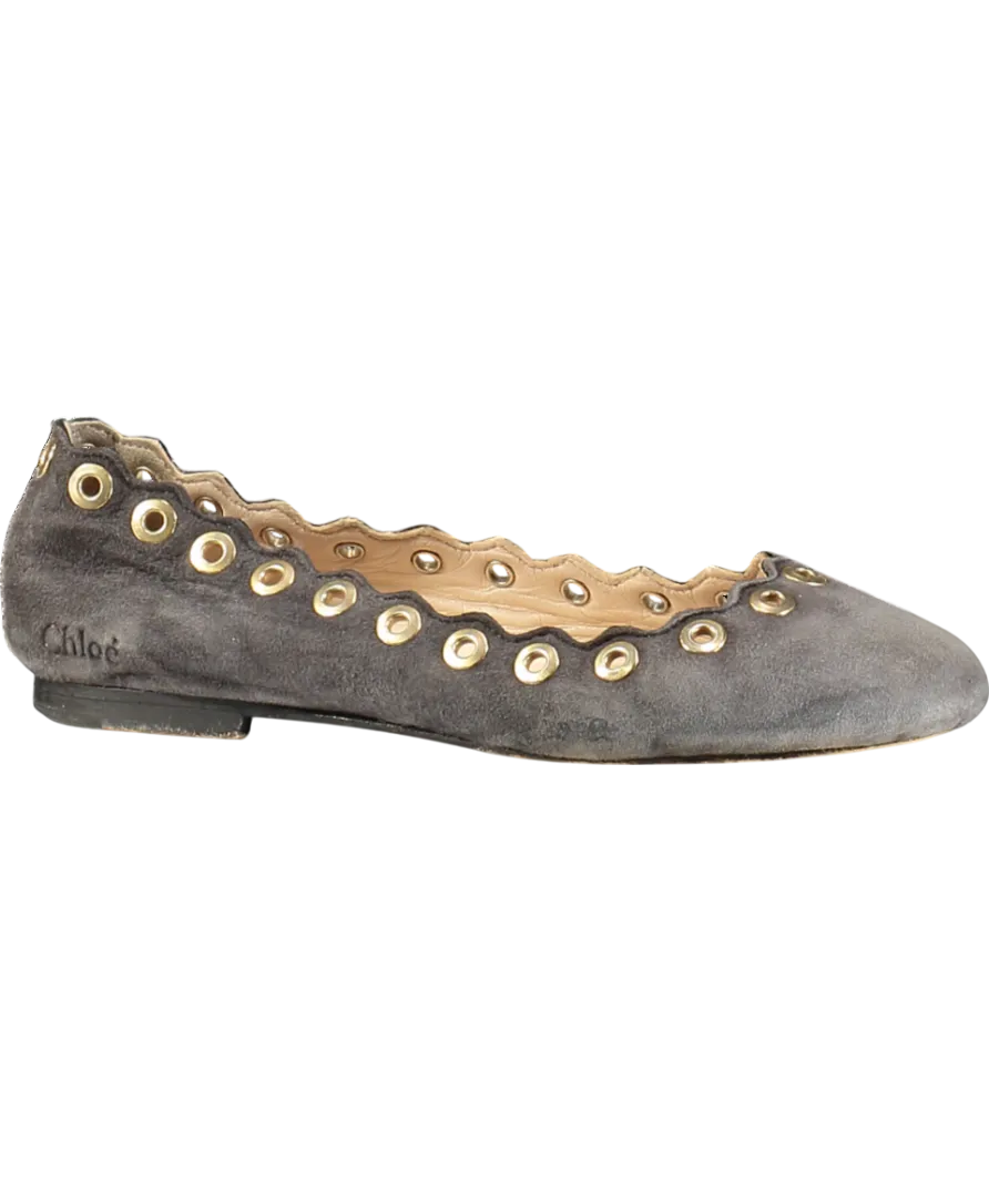 CHLOE Grey Suede Pumps With Gold Eyelets UK 12.5 EU 31 👼