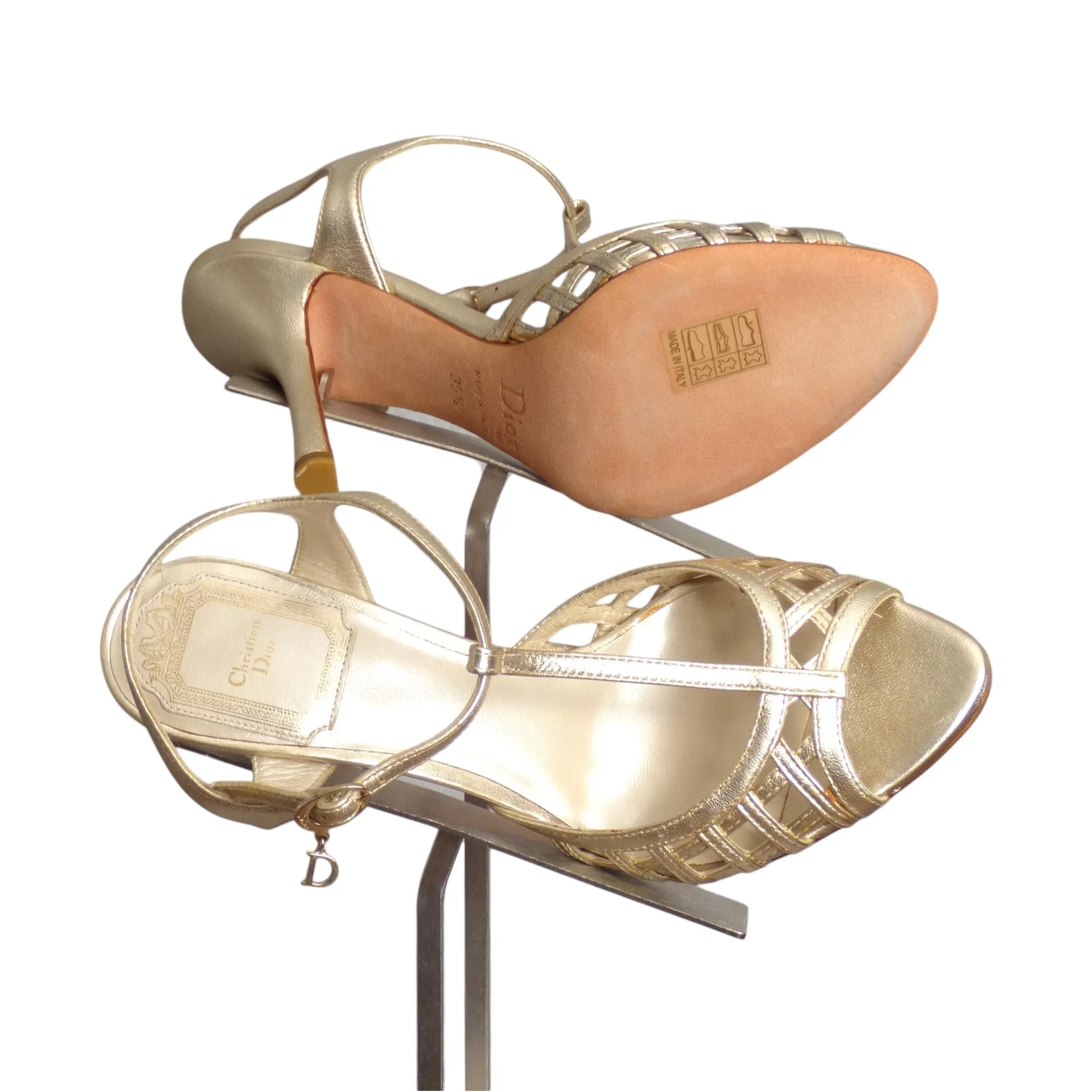 CHRISTIAN DIOR- Gold Leather Woven Sandals, Size 35.5