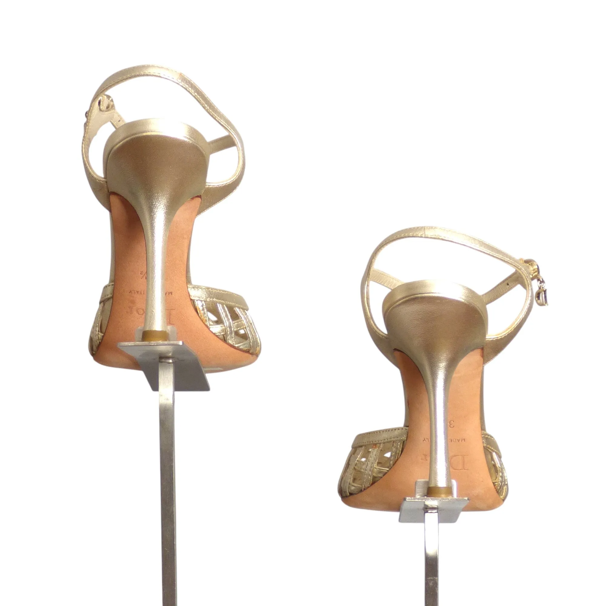 CHRISTIAN DIOR- Gold Leather Woven Sandals, Size 35.5