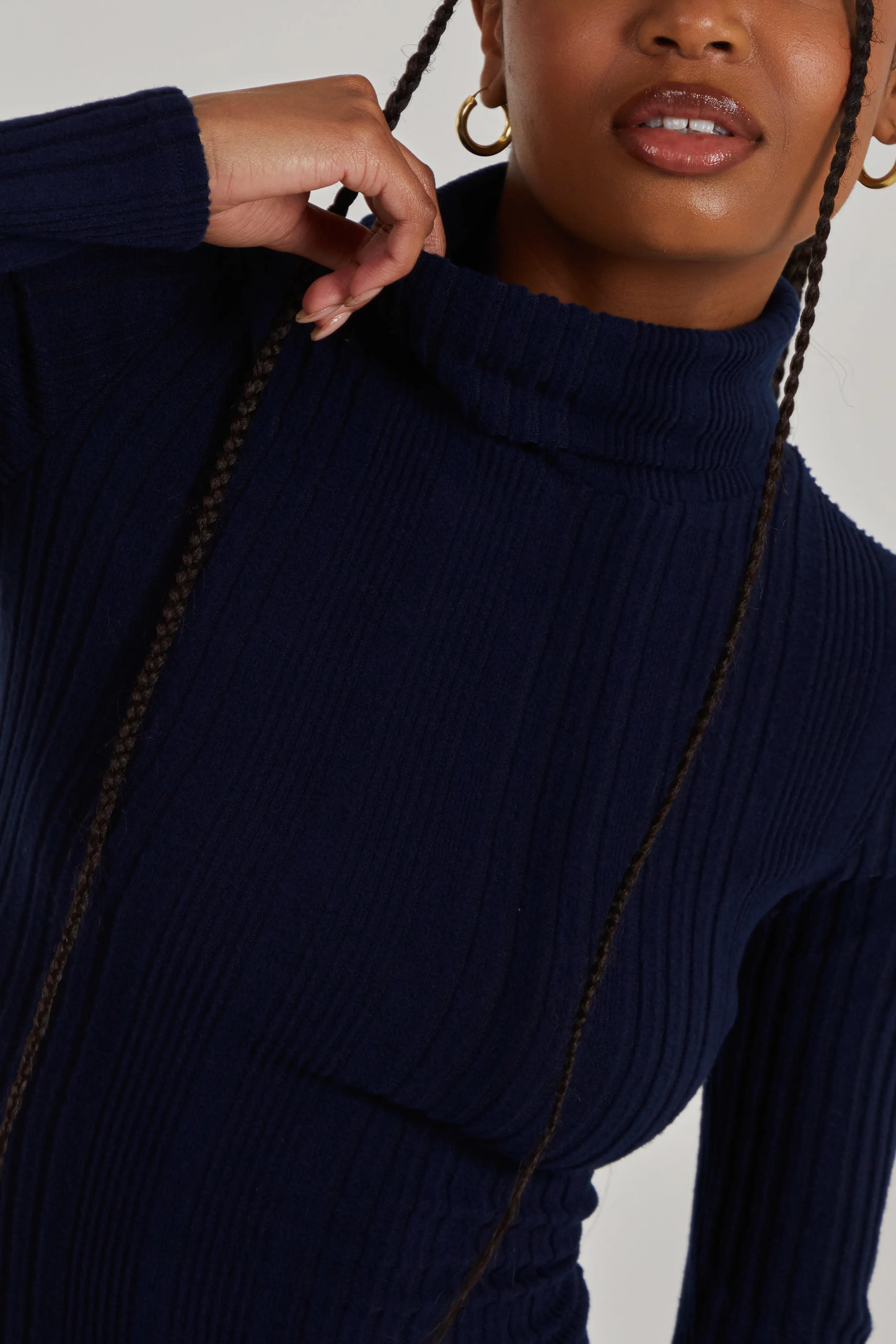 Chunky Brushed Rib Roll Neck Dress