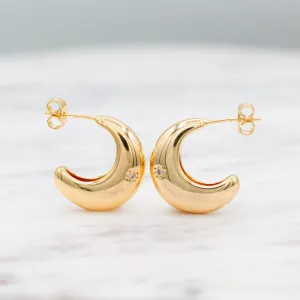 Chunky Crescent Moon Hoops with CZ Stars