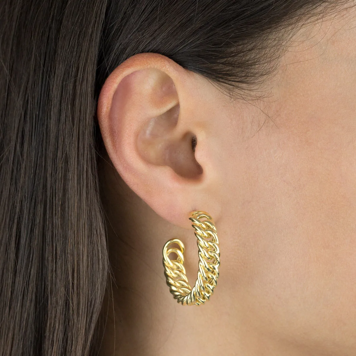 Chunky Double Curb Chain Hoop Earring